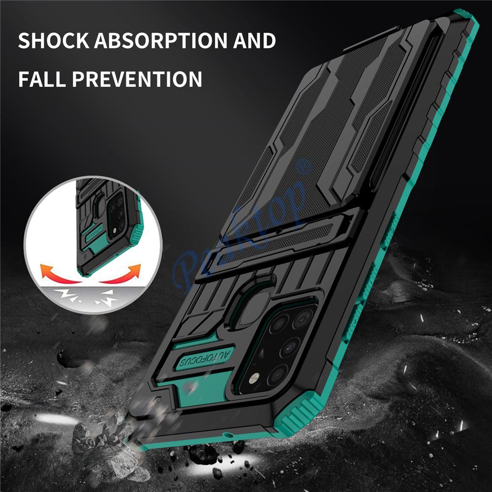 Voor Galaxy A21S Case Voor Samsung A21S Card Armor Coque Stand Holder Shockproof Bescherming Telefoon Terug Beschermhoes SM-A217F