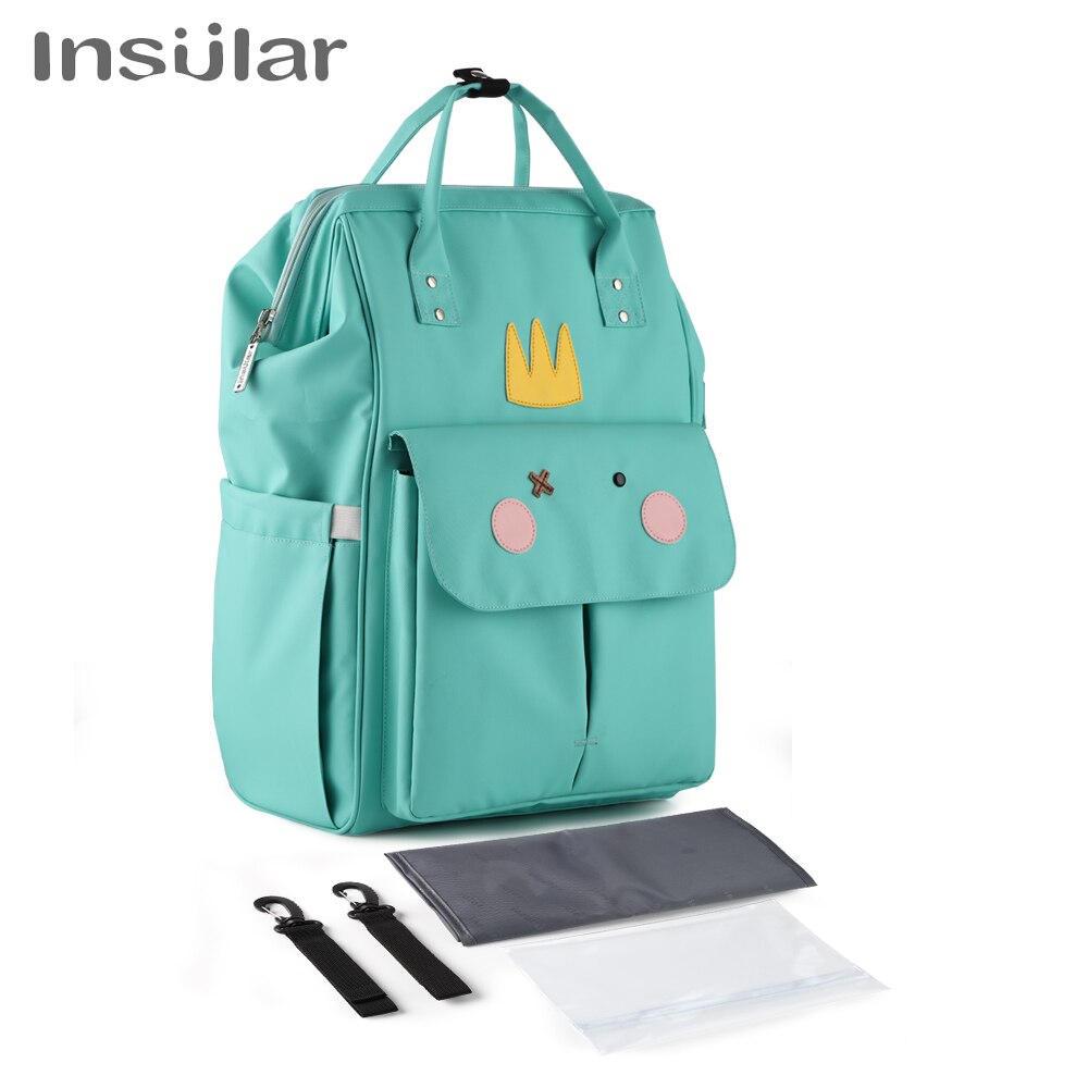 Insular Cartoon Luiertas Rugzak Usb Verwarming Waterdichte Mama Moederschap Verpleging Tas Grote Capaciteit Reizen Wandelwagen Zak: Green