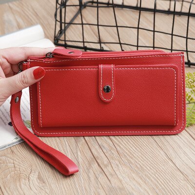 European women's wallet long dark buckle wallet large capacity multi-function hand take purse multi-card wallet: HQ