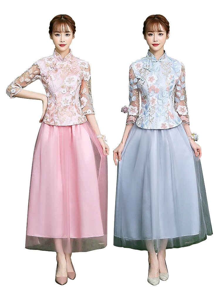 Style chinois broderie rose bleu robes de Cocktail Robe Coctail partie élégante Robe Coktail