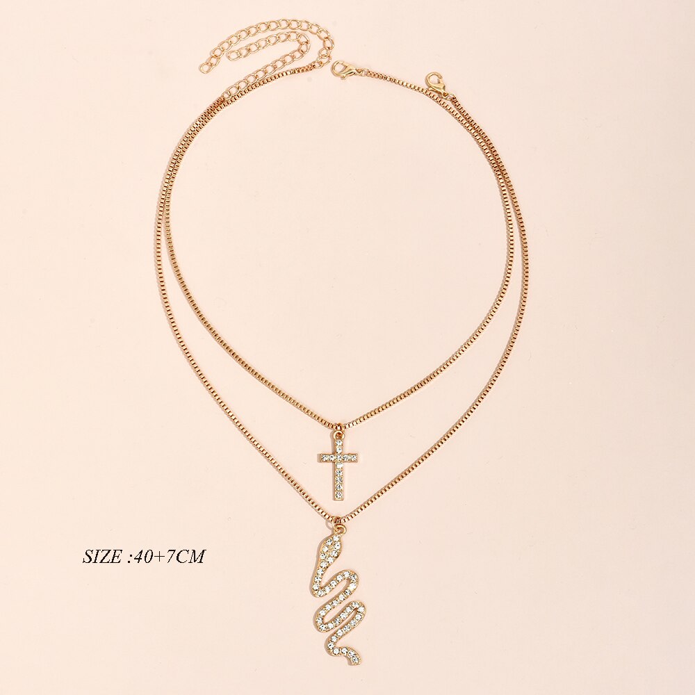 Ywzixln Boho Charm Multi-layer Kristal Cross Snake Hanger Kettingen Bijoux Voor Vrouwen Elegante Choker Sieraden N0180