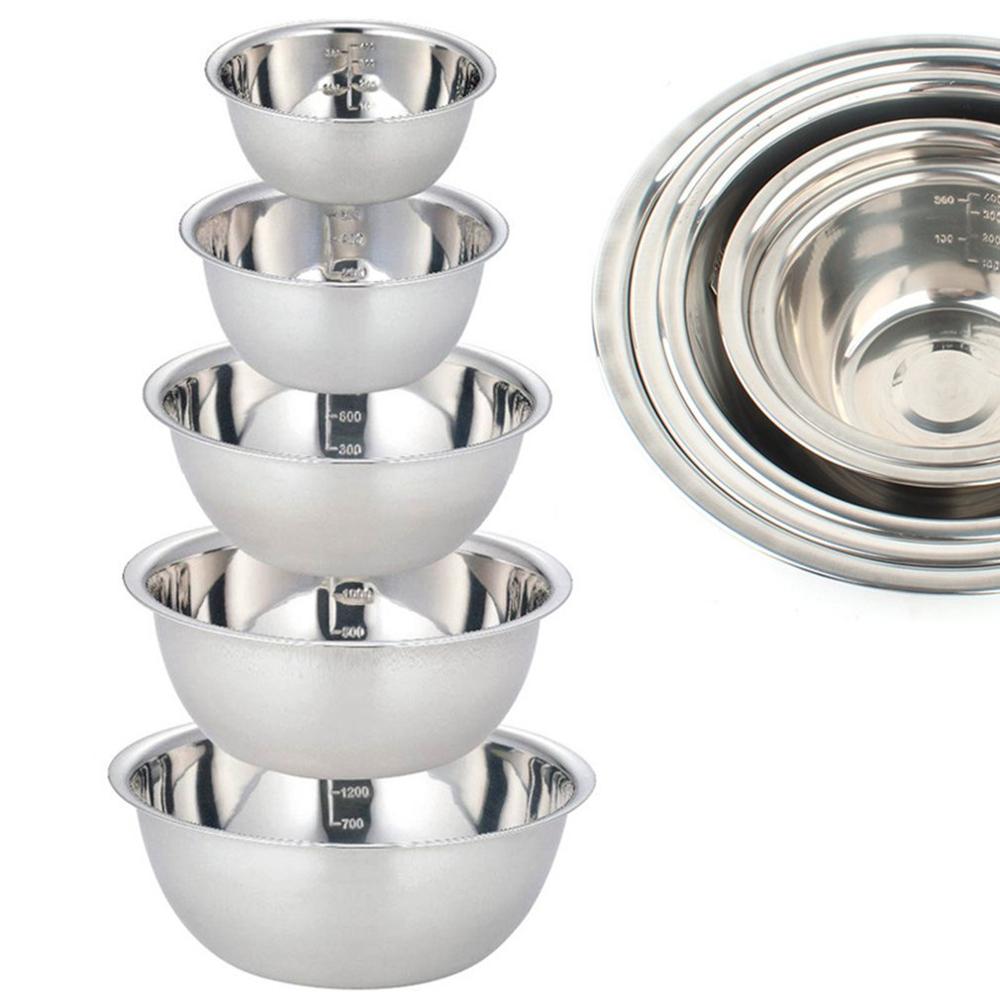 1Set Rvs Mixing Bowls Set Van 5 Non Slip Nestelen Kloppen Kommen Set Mixing Bowls Voor Salade Koken bakken