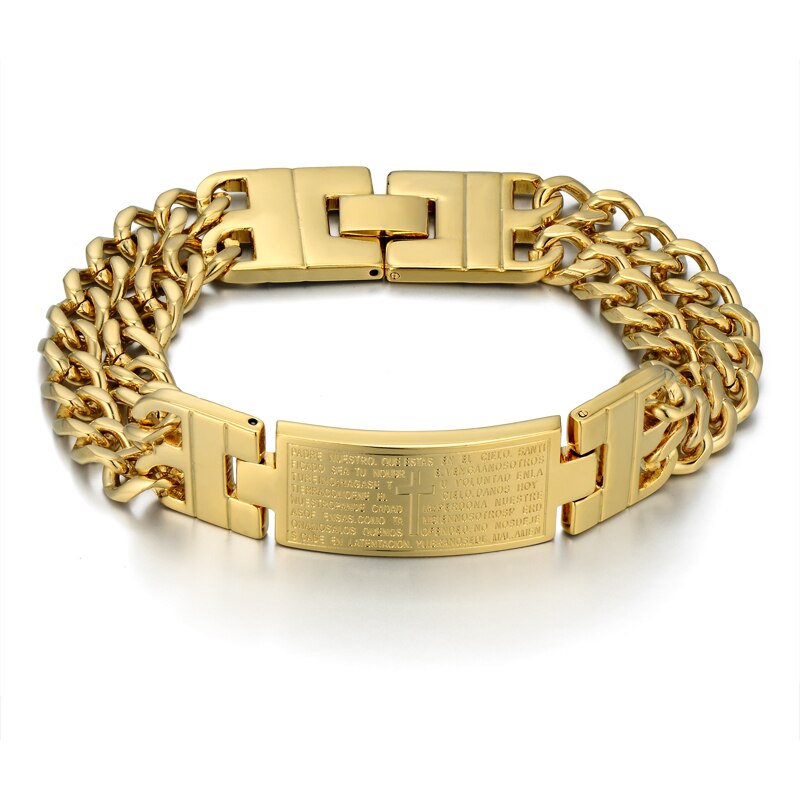 Jezus Christendom Bijbel Spaanse Armband Homme Unieke Gouden Kruis Dikke Chain Link Id Armband Goud Kleur Mannen Sieraden