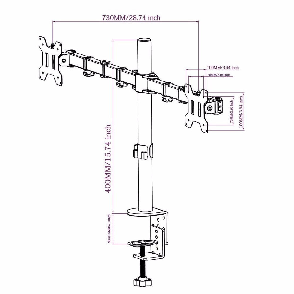 Suptek-soporte de montaje para Monitor LCD LED, totalmente ajustable, de doble brazo, para pantallas de 13 "-27" con inclinación de 15 grados MD6442