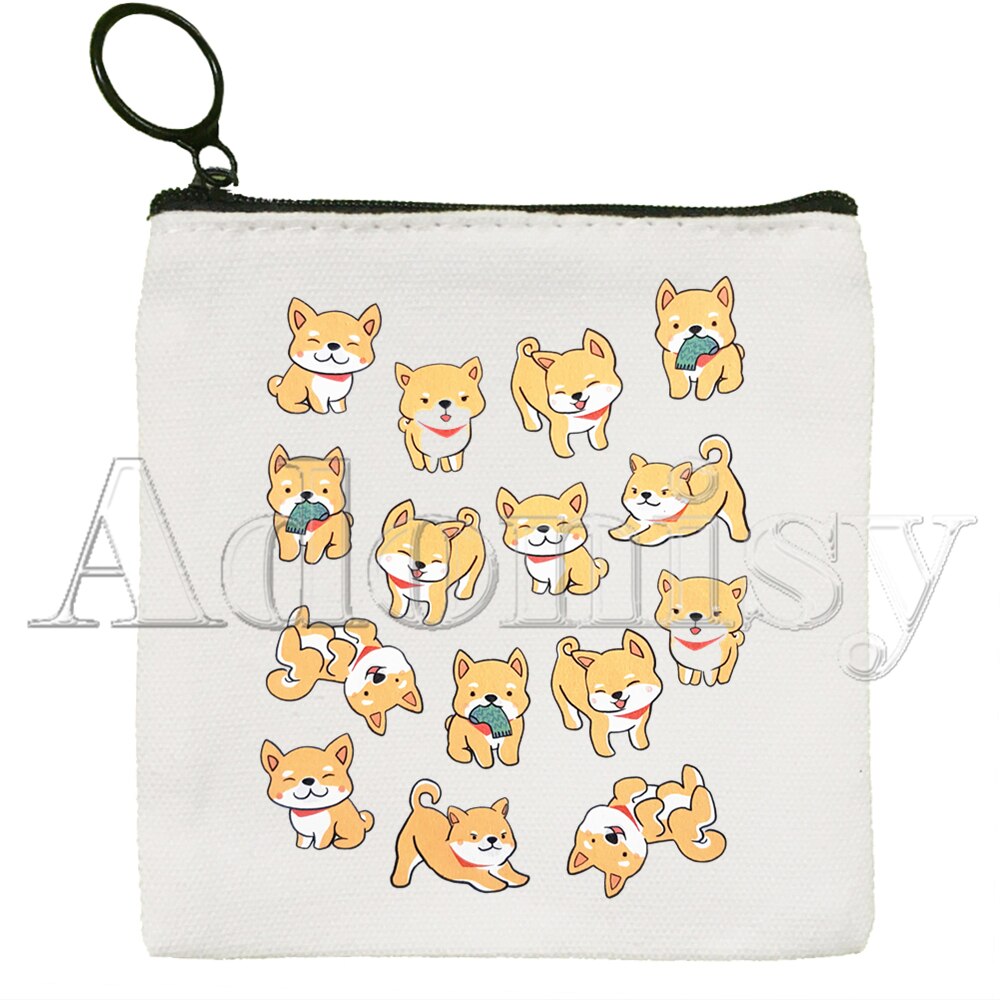 Shiba Inu Dog Japanese Cute Dog Mini Coin Purse Canvas Student Wallet Coin Case Zipper Hand Female Key Case