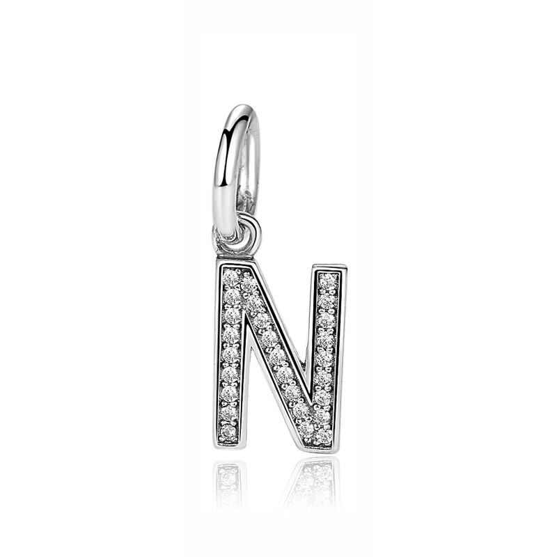 Original 100% de Plata de Ley 925 del encanto del grano de A-Z cartas colgante encantos alfabeto pulseras de las mujeres la fabricación de la joyería DIY: N