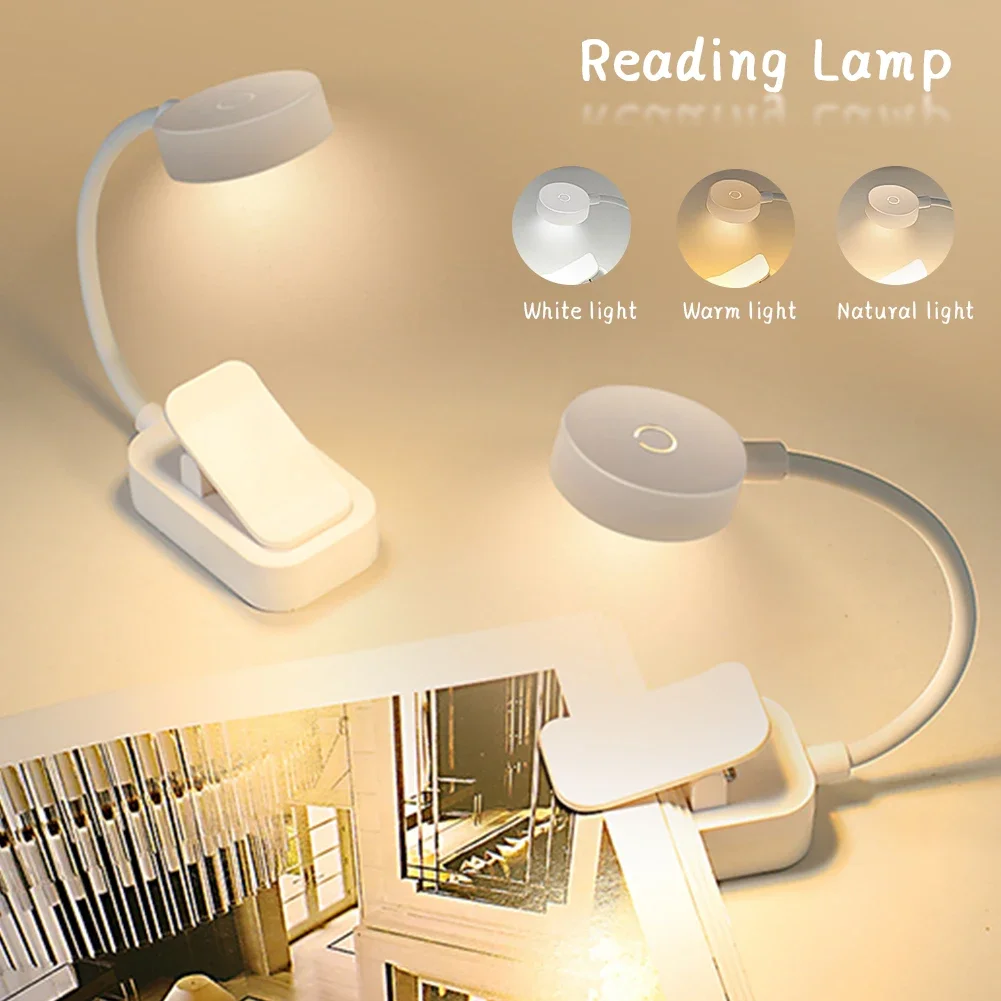 Mini Clip Boek Lamp Led Tafellamp Oogbescherming 3 Kleuren Batterij Aangedreven Usb Nachtlampje Draagbare Bed Student Leeslamp
