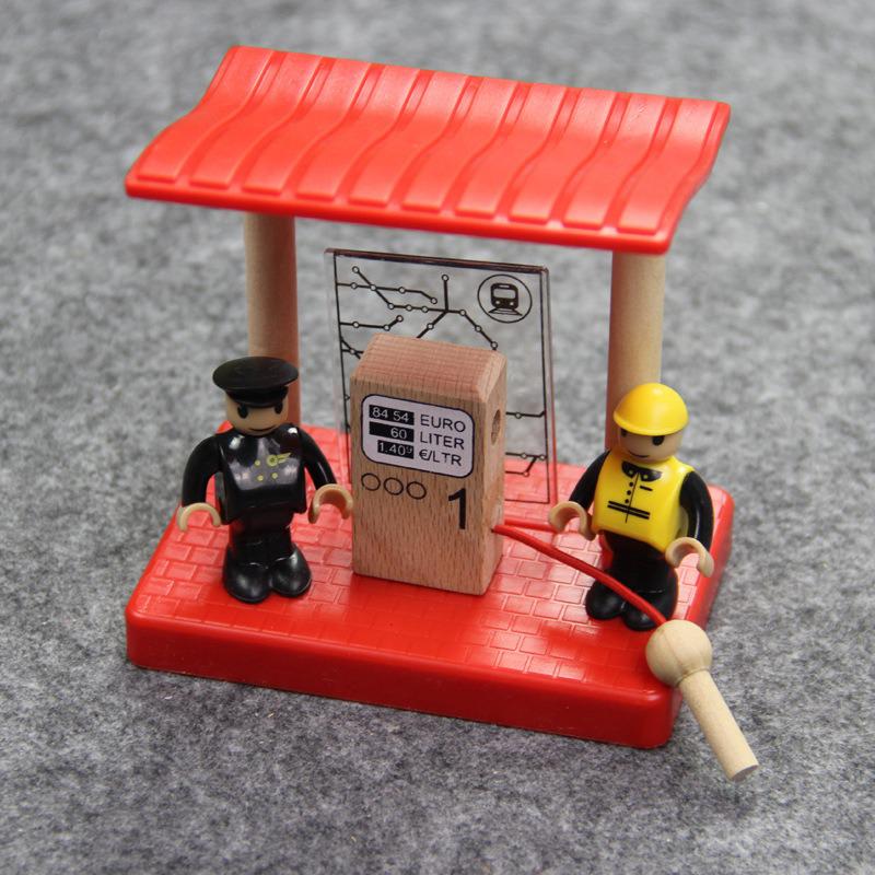Drewniana stacja benzynowa stacja benzynowa stacja benzynowa zabawka drewniany koń holowniczy pociąg klocki dla dzieci scena akcesoria