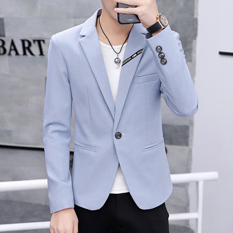 Ternos masculinos coreano magro ternos de negócios primavera e outono jaquetas masculinas casuais único ocidental moda masculina na moda bonito pequeno: CÉU AZUL / XXXL