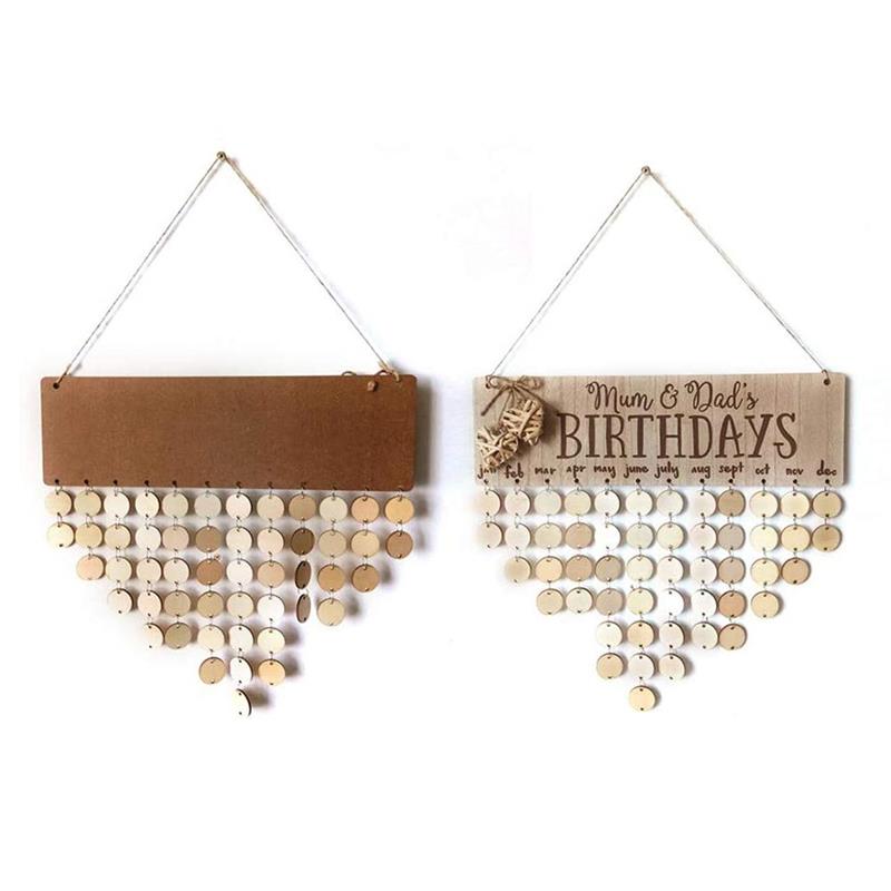 DIY Wood Calendar Birthday Reminder Board Family Heart Printed Wall Calendar Sign Special Dates Reminder Home Hanging Decor