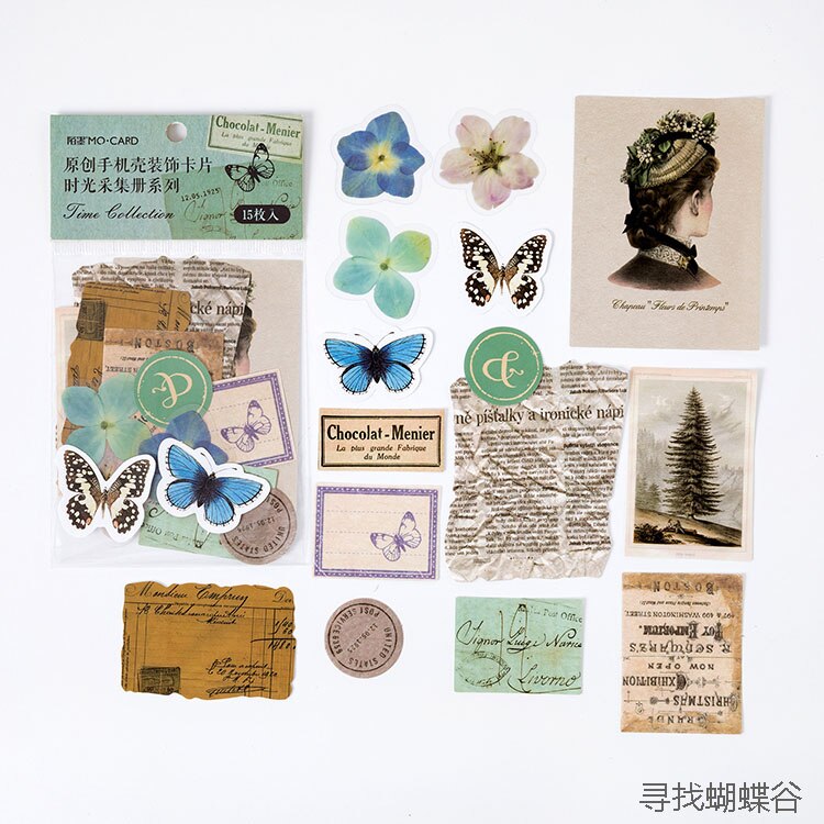 15 kpl aikakeräys paperikortti scrapbooking/korttien teko/journaling projekti diy retro puhelimen ripustin reikäkorteilla: 1