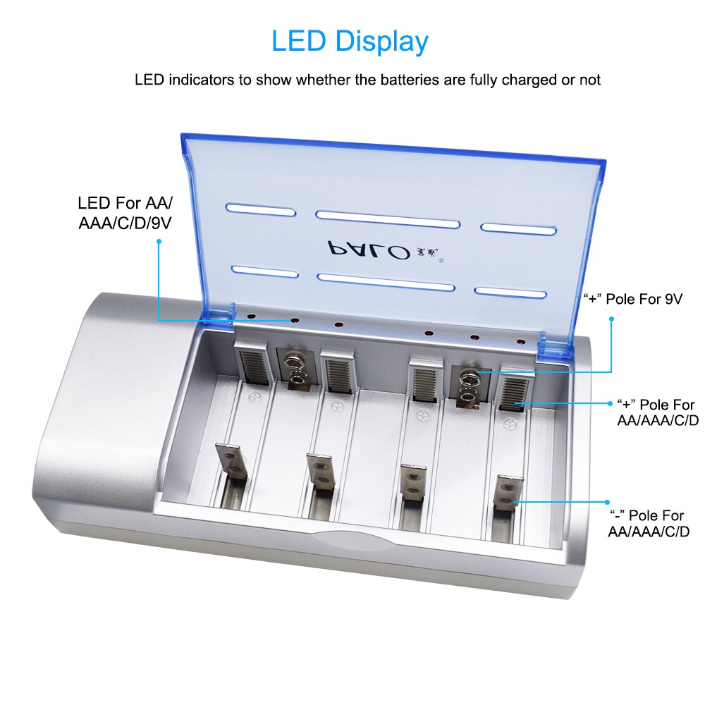 4 Pack D Cell Batteries With Universal Charger For AA AAA C D 9V NiMH NiCD Rechargeable Battery, Discharge Function And LCD Display Fast Charging - View #7