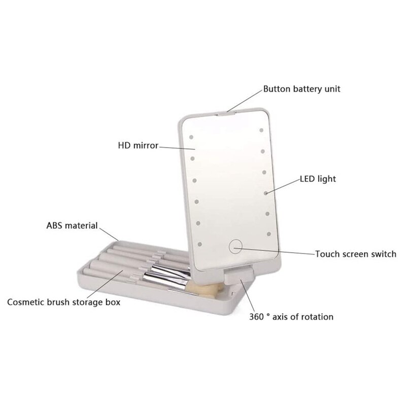 LED Makeup Mirror Portable Makeup Mirror Travel Mirror Stroage Box Makeup Organizer Mirror Box with Full Set Brushes