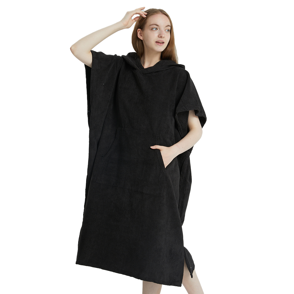 1 Stück (75*110cm) Mikrofaser-Handtuch-Poncho für Erwachsene, Frottee-Badehandtuch für Damen und Herren, Surfen-Umziehtuch: schwarz