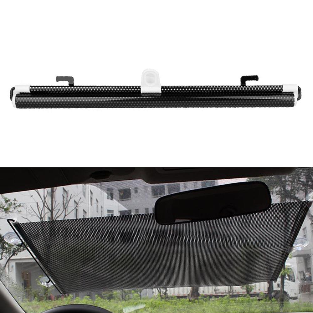 Zwarte Auto Auto Window Roll Blind Zonnescherm Voorruit Zonnescherm Visor 58x125 cm Auto Automatische Kronkelende Zonnescherm