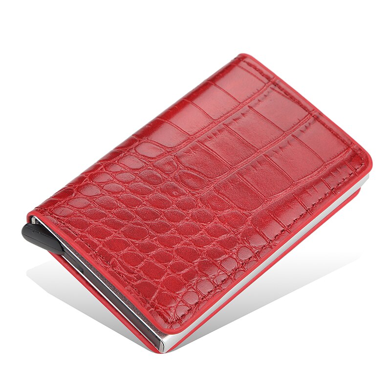 Aluminium Metal Credit Business Mini Card Wallet Man Vrouwen Smart Wallet Visitekaarthouder Rfid Portemonnee: Rood