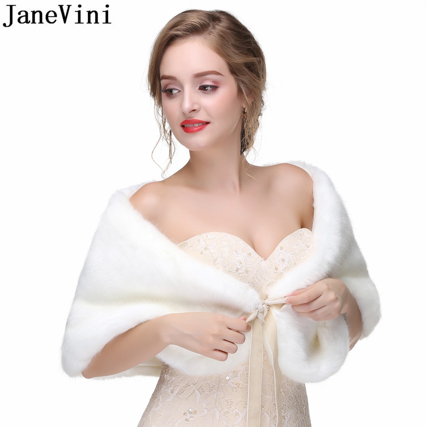 Janevini Elegante Zachte Faux Fur Shawl Vrouwen Bruiloft Capes Bruids Jas Wraps Grijs Lace Up Bont Stola Formele Bolero Fourrure mariage