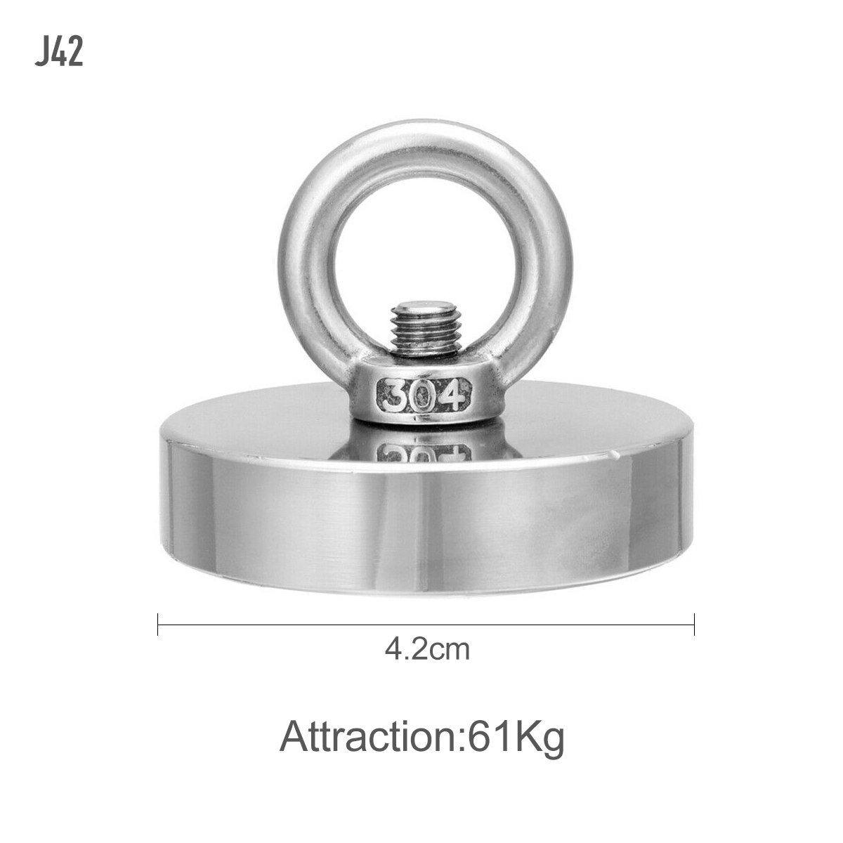 Sterke bergingsmagneet pot vismagneet 300 500kg diepzee bergingsmagneet haak neodymium ndfeb magneet schatzoeker houder: J42 maximaal 61kg