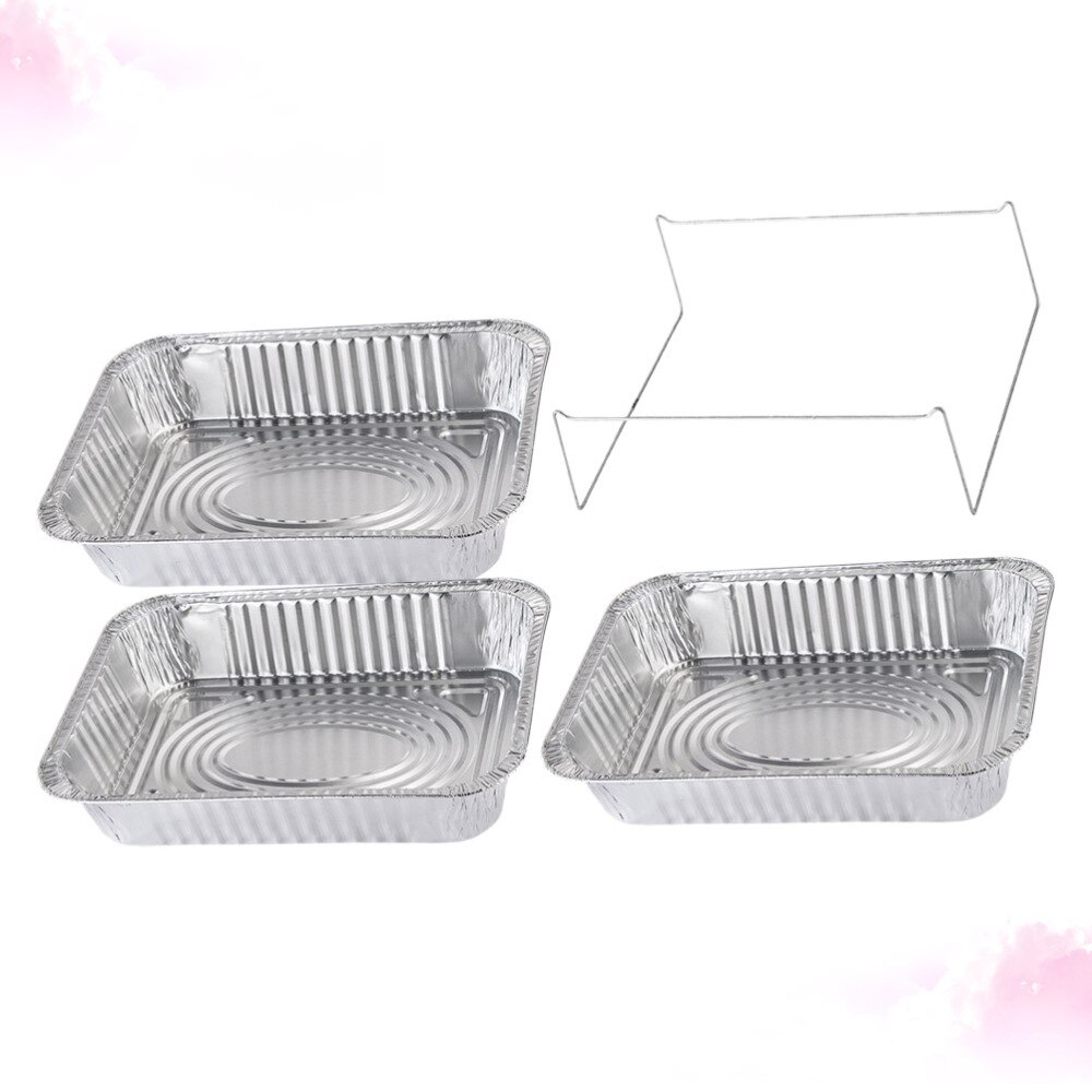 4 Stuks Wegwerp Bbq Drip Pan Aluminiumfolie Tin Barbecue Pan Voedsel Container Liner Trays Takeaway Verpakking Box Met Cover(3500Ml 3P