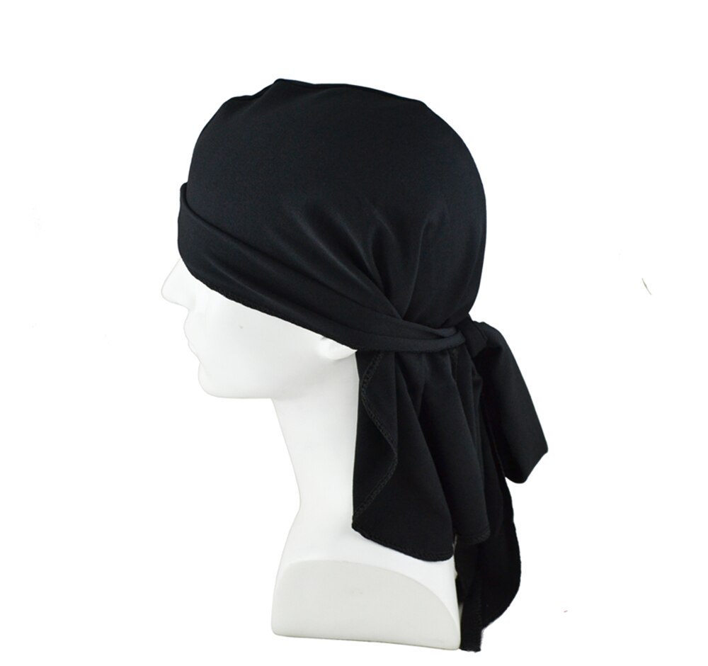 Helisopus hip hop tørklæde høj elasticitet slips lang hale kasket spandex durag mænd hår tilbehør streetwear: Sort