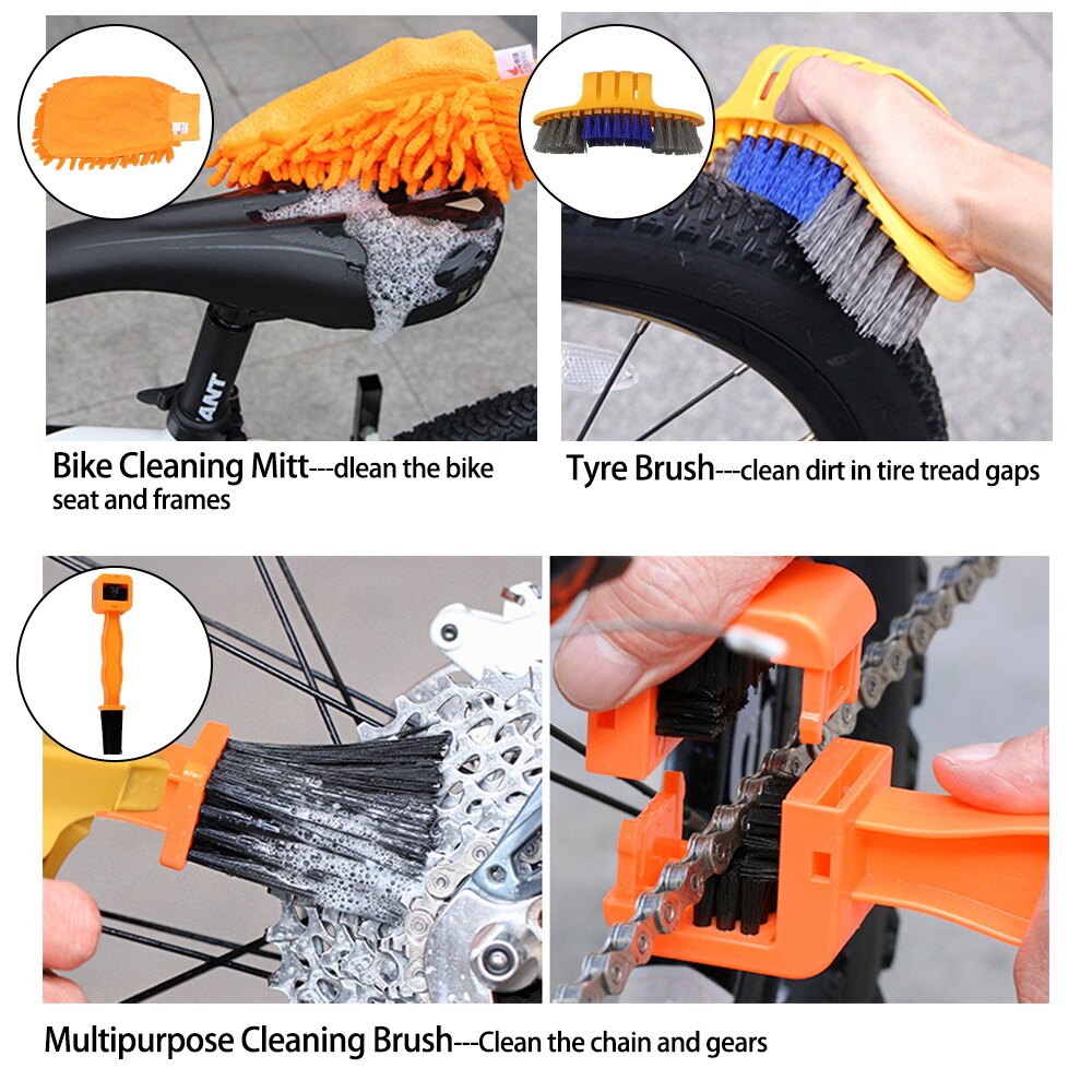 Bike Chain Cleaner Clean Machine Brushes Set Cycling Cleaning Kit Bicycle Brush Maintenance Tool for Mountain, Road, BMX, City