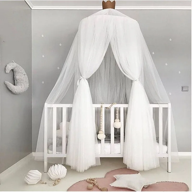 Rede mosquiteira infantil premium, princesa nórdica, coroa, cúpula, tenda de cama de malha de 7 camadas, decoração de quarto de criança, berço de menina, dossel, camas infantis: Preto