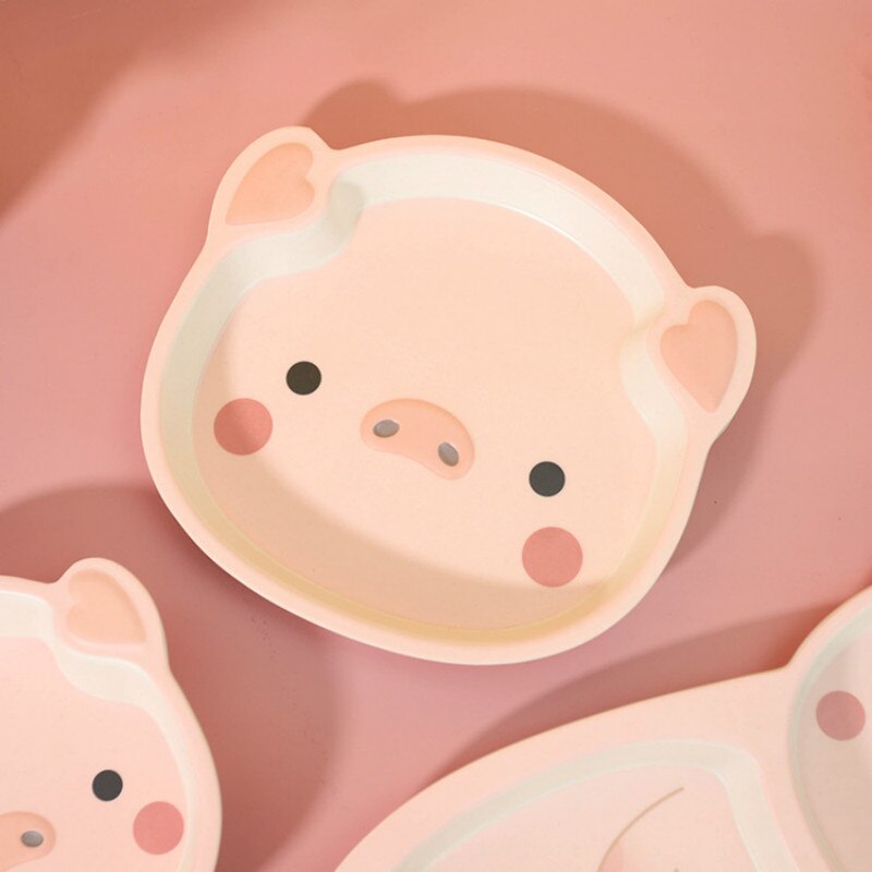 Children's Dinner Plate Set Bamboo Fiber Tableware Pig-shaped Dinner Plate Baby Special Cartoon Anti-fall Bowl Dishes Tableware