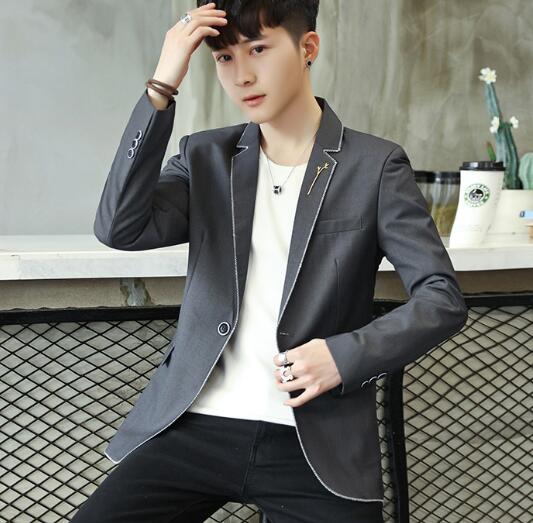 Mens casual blazers pak jasje Witte rand poly viscose Mannelijke kleding voorjaar slanke M-3XL revers pin: ASWS1813 Grey / L