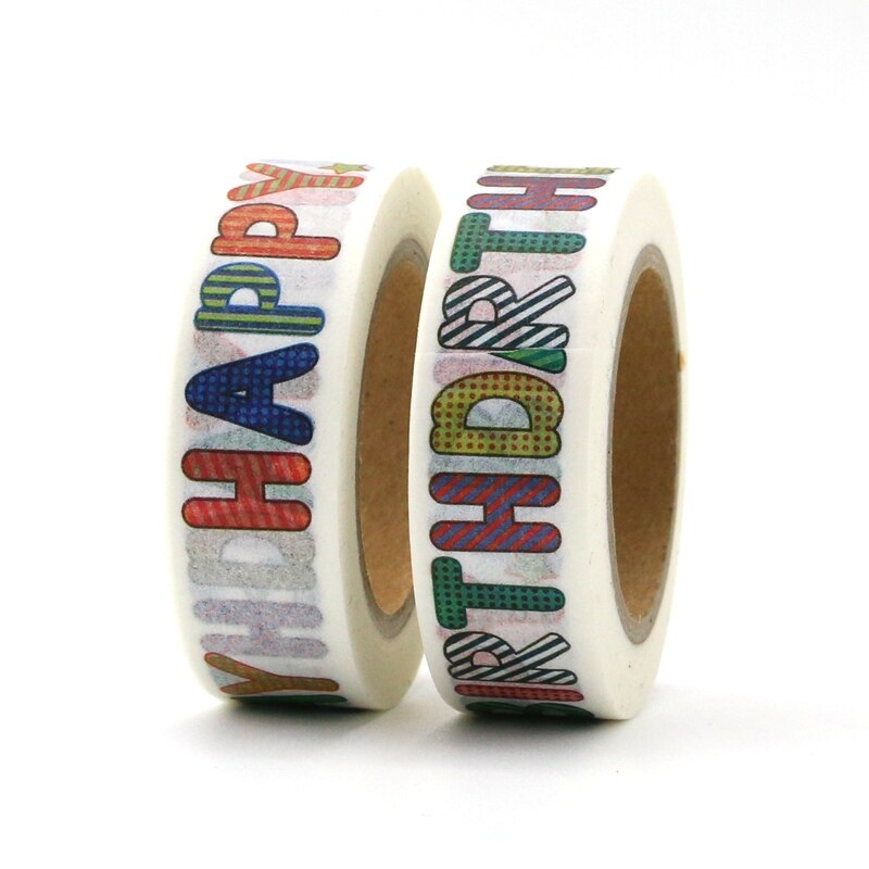 2PCS/lot ! Decor HAPPY BIRTHDAY Washi Tapes Mask Paper DIY Scrapbooking Adhesive Sticky Tape 1.5cm*10m School Office Supply