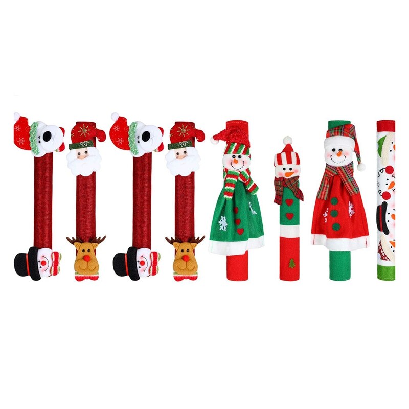 8 Stuks Kerst Koelkast Deurklink Cover,Santa Snowman Keuken Handvat Covers, Voor Magnetron Vaatwasser