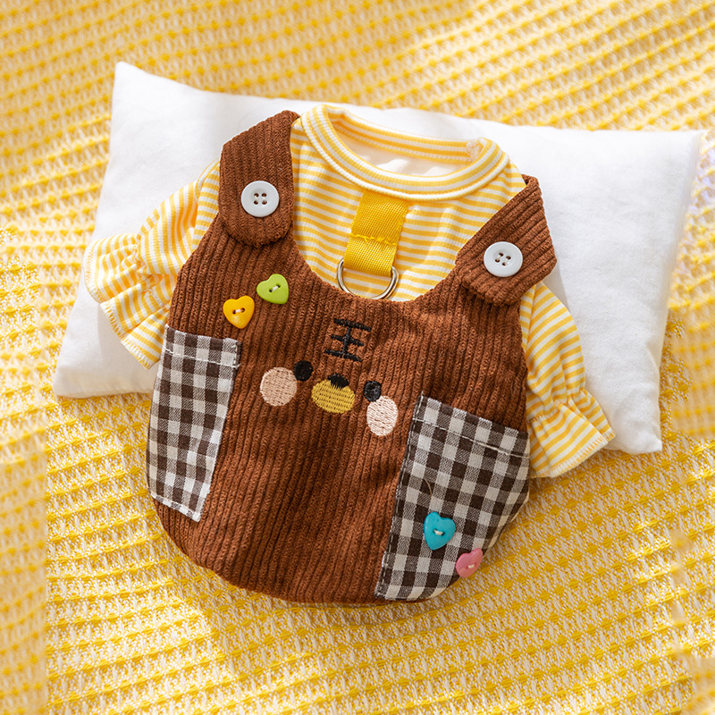 Leuke Cartoon Plaid Zak voor Honden in Herfst en Winter Kleine Dieren Twee Benen Bretels Broek voor Katten Warme Honden Kleding: XXL / Black