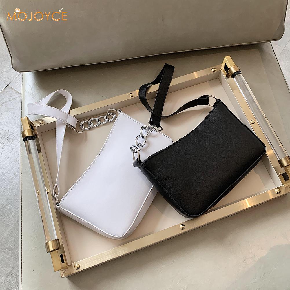 Solid Color PU Leather Women Handbag Tote Chain Casual Underarm Shoulder Bags Exquisite Shopping Bag