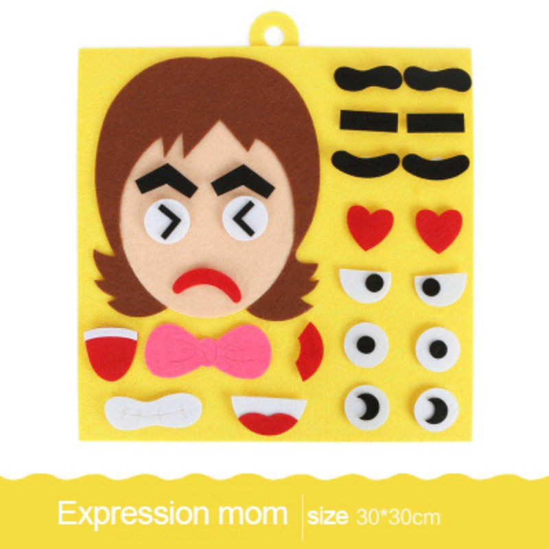 Diy følelser ansigtsudtryk ændre ikke-vævede klistermærker puslespil børn pædagogisk legetøj: Mor