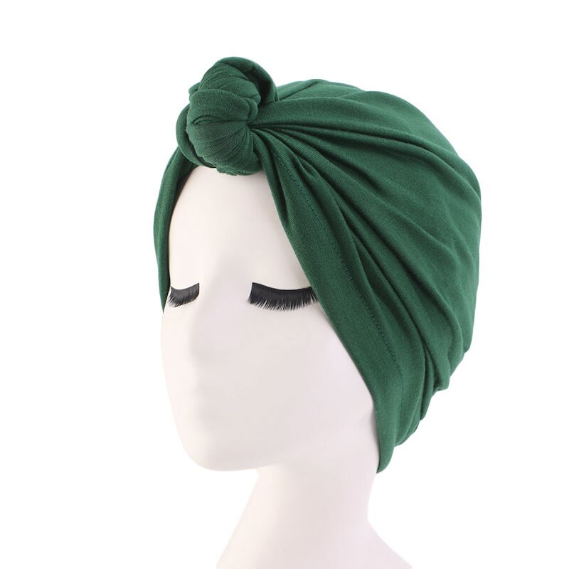 Kvinder boheme stil varm vinter efterår knude turban hat elastisk cloche cap blødt kors hår tilbehør muslim hat: Grøn