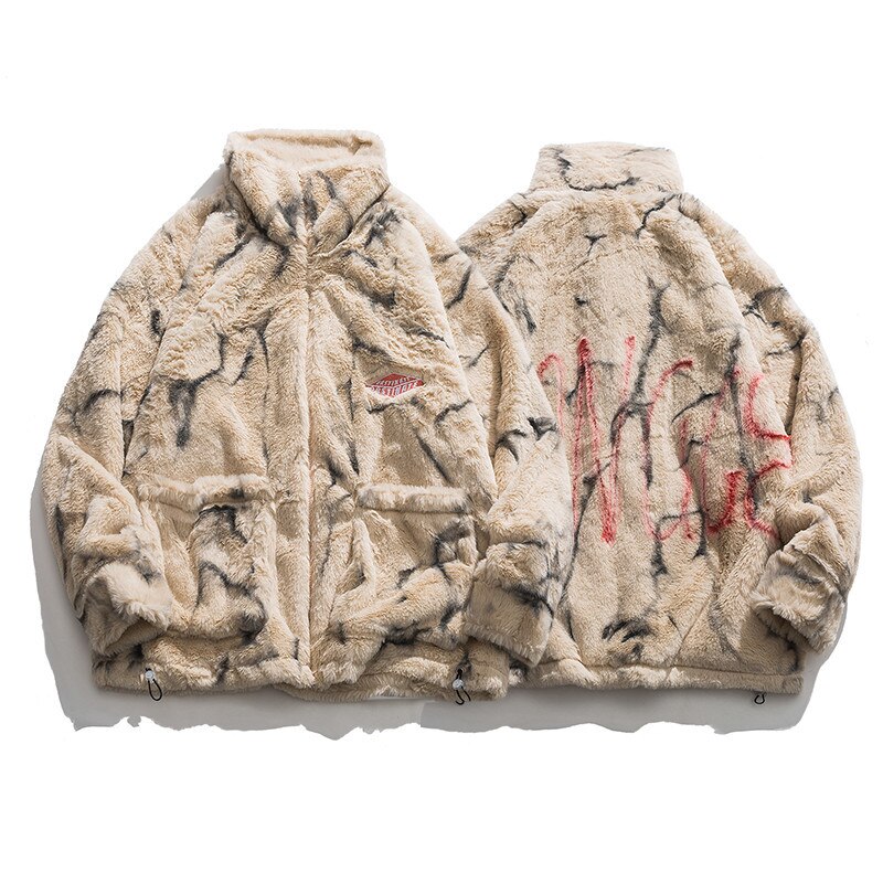 Amerykańska ulica biodro-chmiel retro wiązanie-barwnik graffiti pluszowa kurtka moda męska marka Bf leniwy wiatr para ubrania wyściełane bawełną