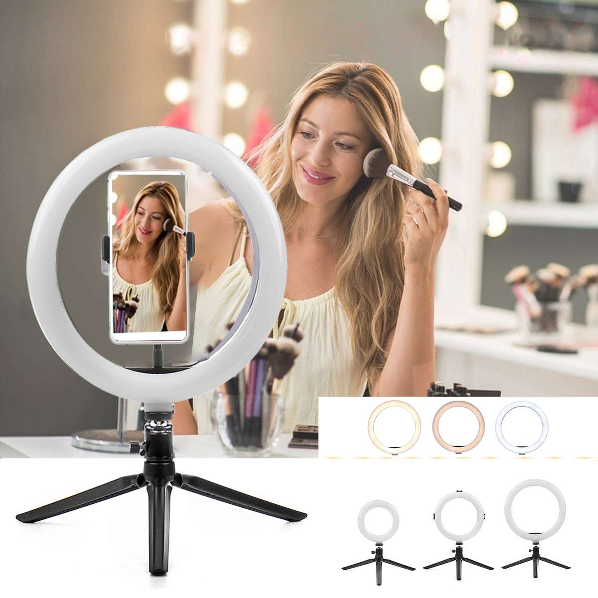 LED Ring Light Photographic Selfie Ring Lighting with Stand Makeup Video Live Studio Tripod Ring Lights for Smartphone Vlog