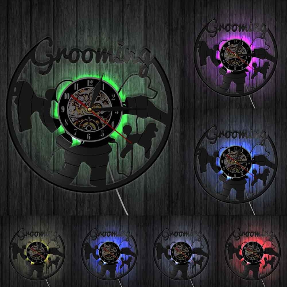 Reloj de pared de vinilo para peluquería canina con retroiluminación LED, tienda de mascotas, lámpara de luz nocturna para chico y habitación, Relogio al por mayor