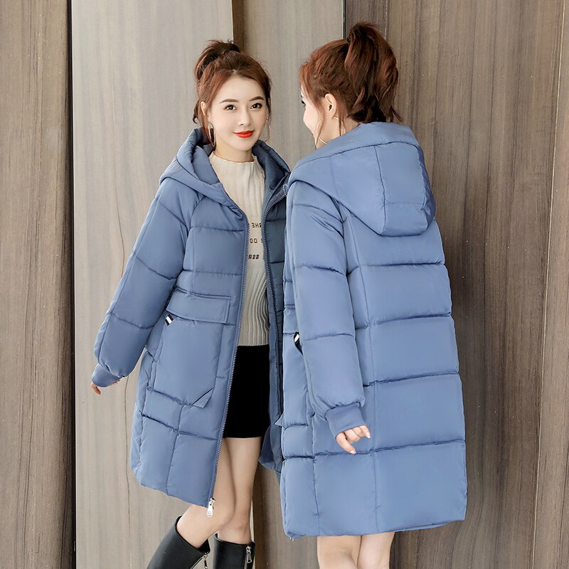 Vinter dam parkas dun bomull huvjacka varm tjock lång kappa lös vindtät regntät dam ytterkläder