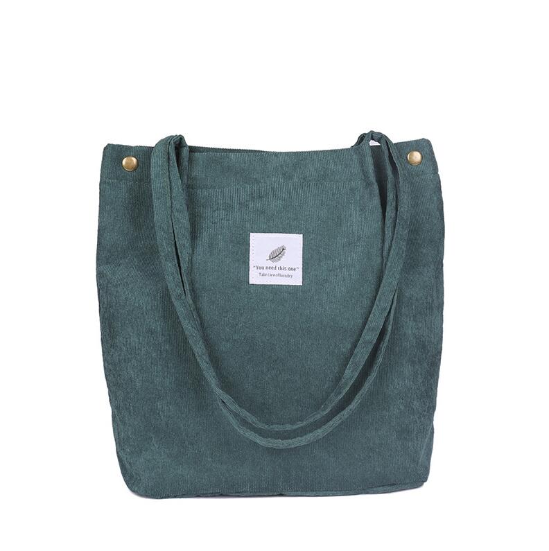 Yogodlns kvinder fløjlsbukser skuldertaske bomuld canvas stor afslappet kvindelig øko crossbody taske dame vintage rejsetasker: Mørkegrøn