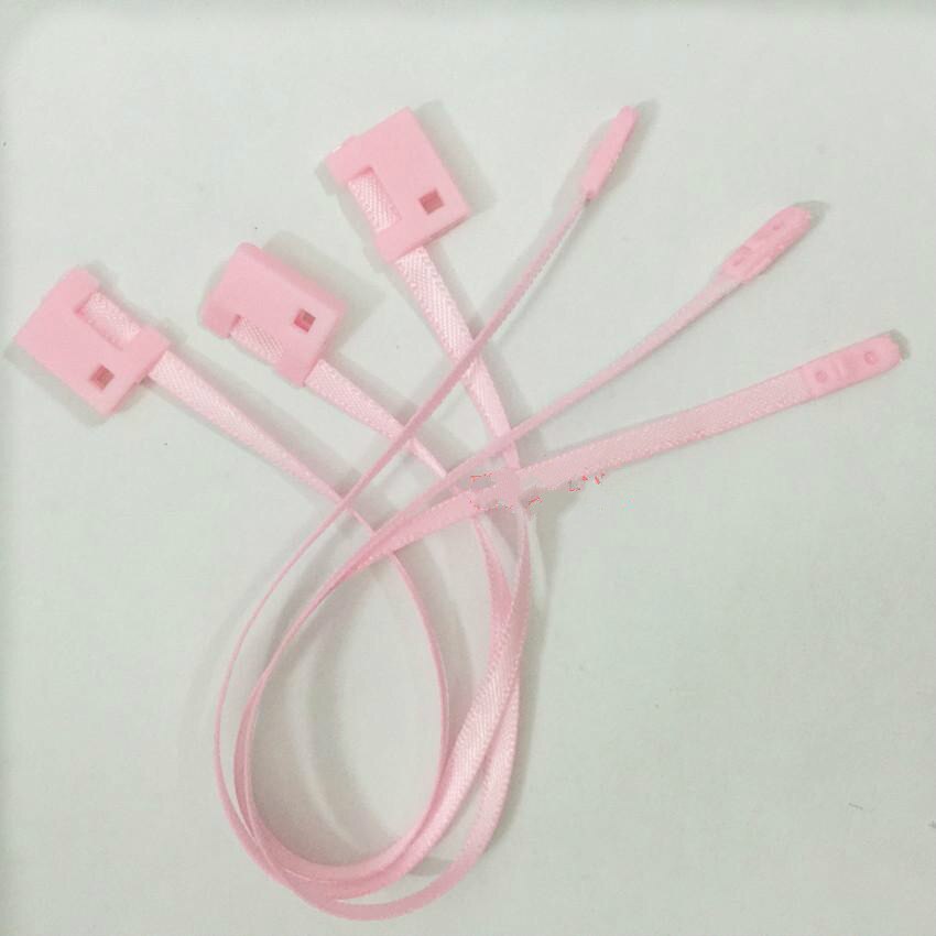 500 stks/partij Hoge Klasse Satijn Tape String Lock Universele Plastic Tag Kledingstuk Kleding Hang Tag: Pink