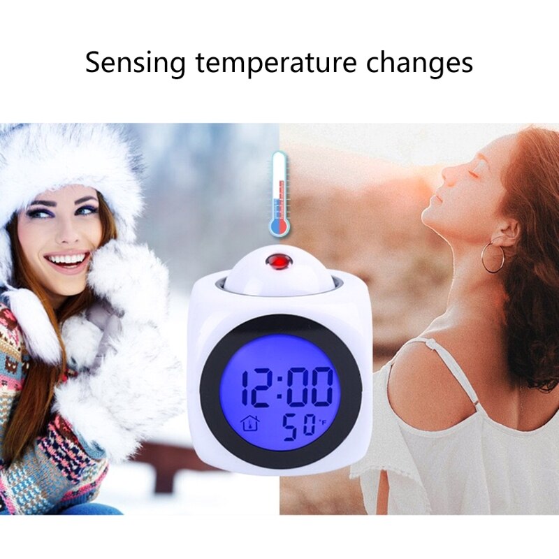Digitale Wekker Muur Projectie Met Snooze Functie Lcd-scherm Thermometer ℃/℉ Tijd Voice Alarm Led Backlight