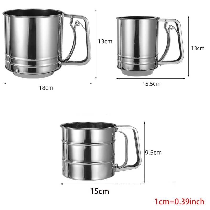 Tamiz de harina de acero inoxidable con prensa manual, tamiz de doble capa para hornear, taza, tamiz para hornear, tamiz