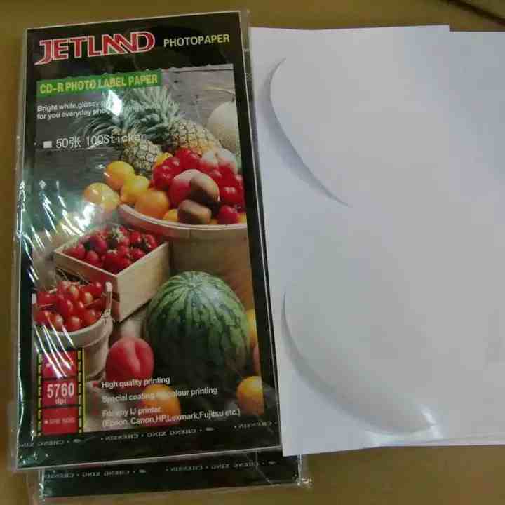 JETLAND CD-R brillante foto pegatinas 50 hojas 100 etiquetas CD etiquetas imprimibles para impresora de inyección de tinta