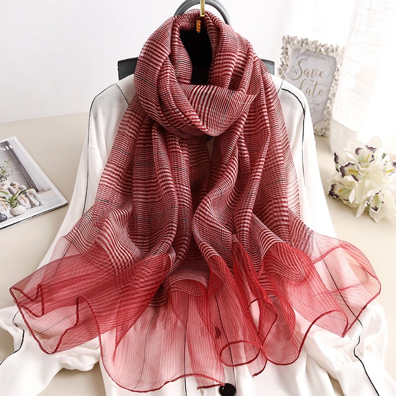 Sciarpa di seta Delle Donne Morbido Lungo Autunno Inverno Sciarpe di Modo 2020 Solido plaid Scialli E Impacchi di Alta Qualità Foulard Pashmina Hijab: S - 41 rosso