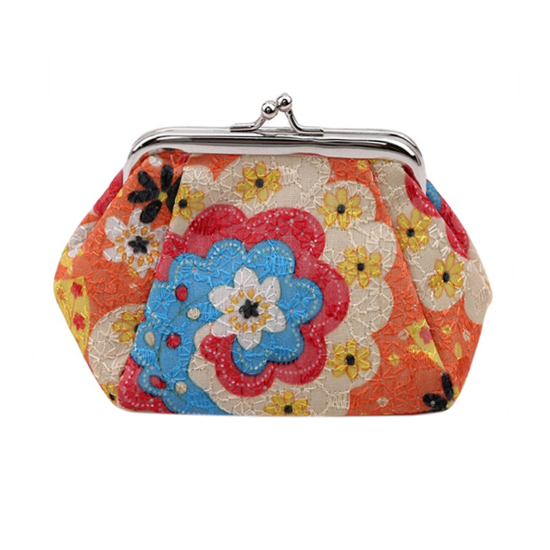 Women's Stylish Kiss Lock Storage Bag For Lipstick & Key，Floral Pattern Coin Purse: Orange