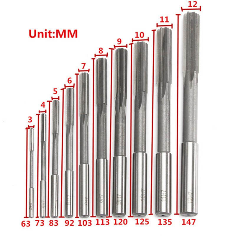 10 teile/satz HSS H7 Maschine Reibahle Gerade Schaft Fräsen Reibahlen Präzision Spannen Maschine Cutter Werkzeug 3/4/5/6/7/8/9/10/11/12mm
