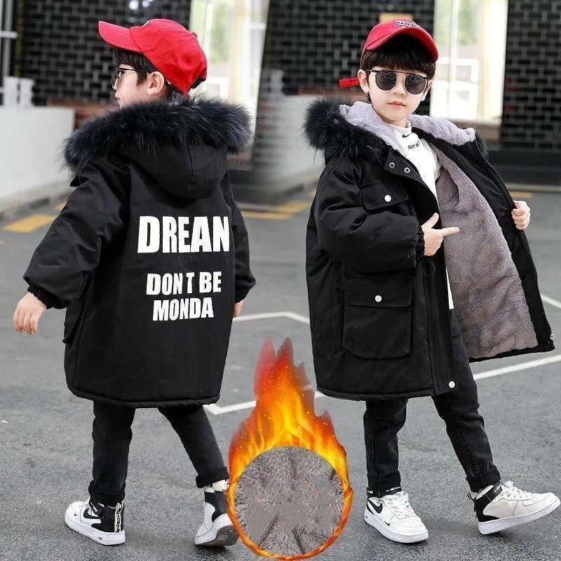 Meninos roupas 2021 novo inverno quente jaqueta crianças além de veludo grosso casacos preto azul com capuz jaquetas roupas adolescentes crianças outerwear