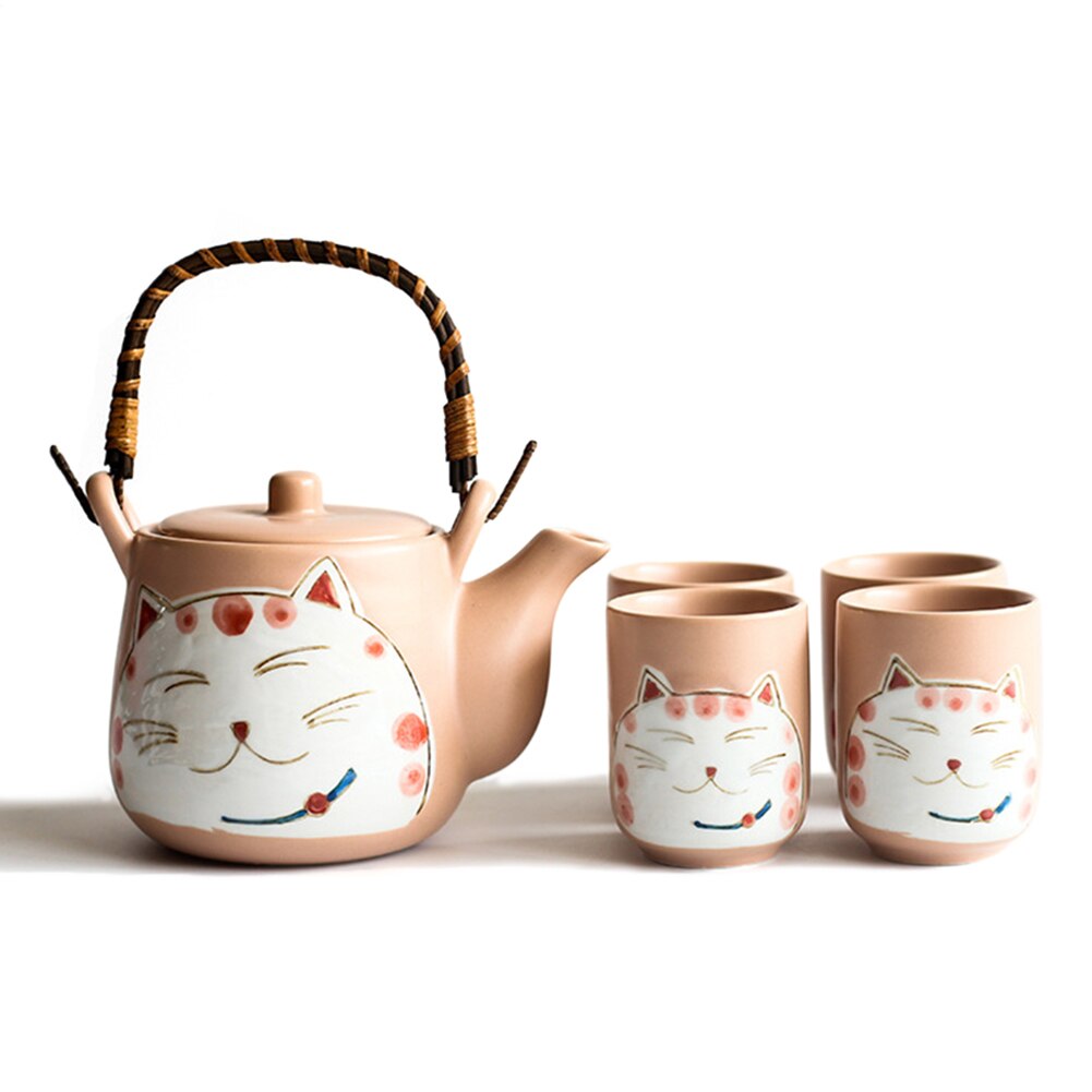 5 pçs design japonês gato sorte cerâmica pote de chá canecas kit com filtro decoração para casa para o aniversário de casamento presentes de natal