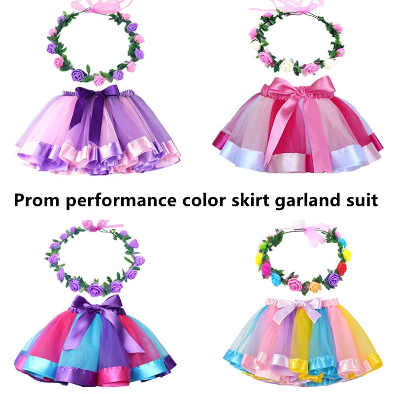 Multicolor 2 pezzi 4 colori spettacoli Pettiskirts danze vestito da ragazza gonna Tutu gonna principessa ghirlanda per bambini