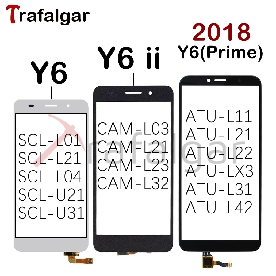 Para Huawei Y6 Digitalizador de pantalla táctil SCL L01 L21 L04 U21 U31 Y6 ii CAM L23 L03 L32 ATU Y6 pantalla táctil Lente de Cristal frontal